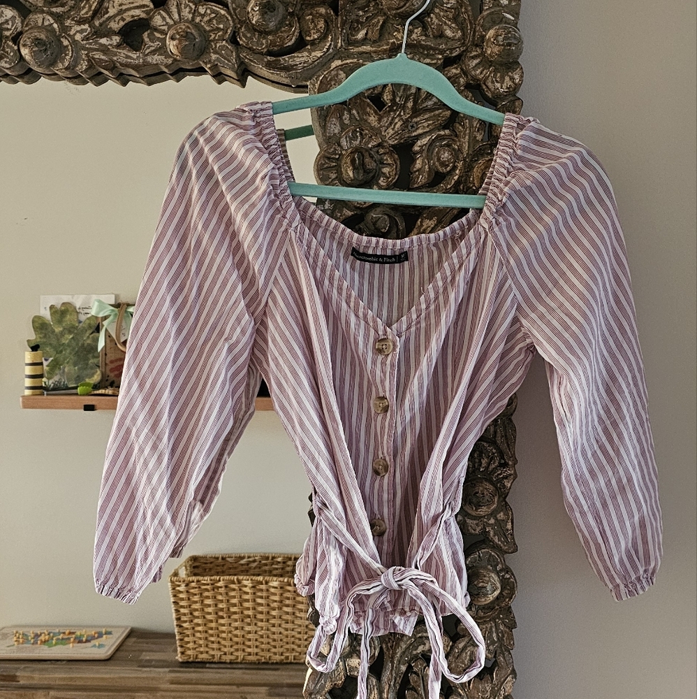 Abercrombie & Fitch M Striped Pink Button-Down Women's Top